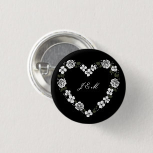 Badge Rond 2,50 Cm Bouton cadeau de mariage - coeur noir et blanc
