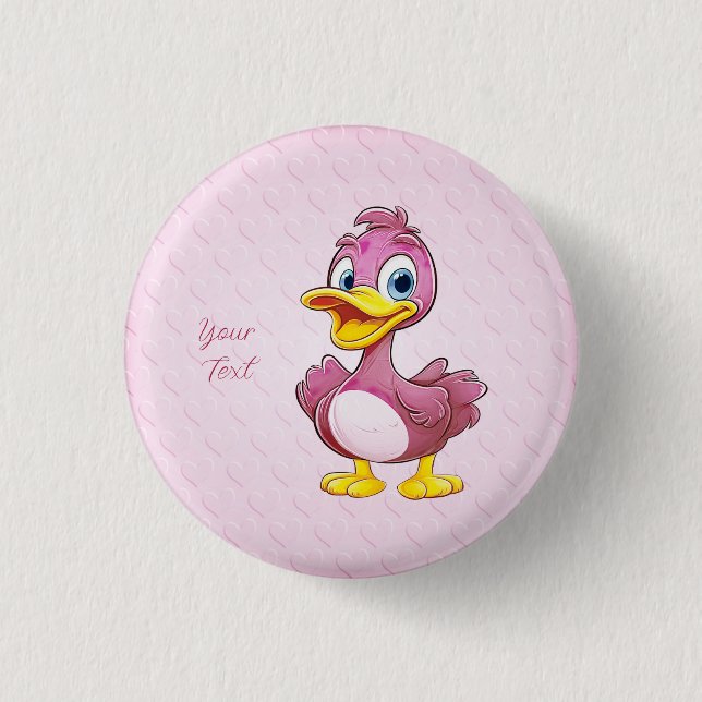 Badge Rond 2,50 Cm Bouton Canard rose (Devant)