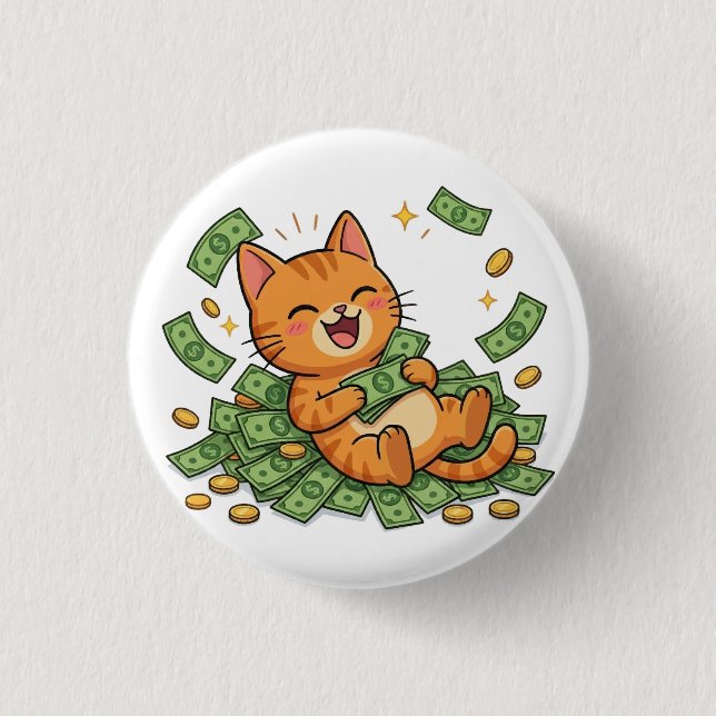 Badge Rond 2,50 Cm Bouton Chat Argent Heureux (Devant)