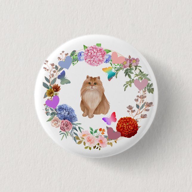 Badge Rond 2,50 Cm Bouton Chat Floral (Devant)