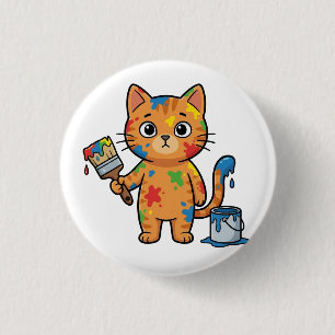 Badge Rond 2,50 Cm Bouton Chat Peintre Mignon