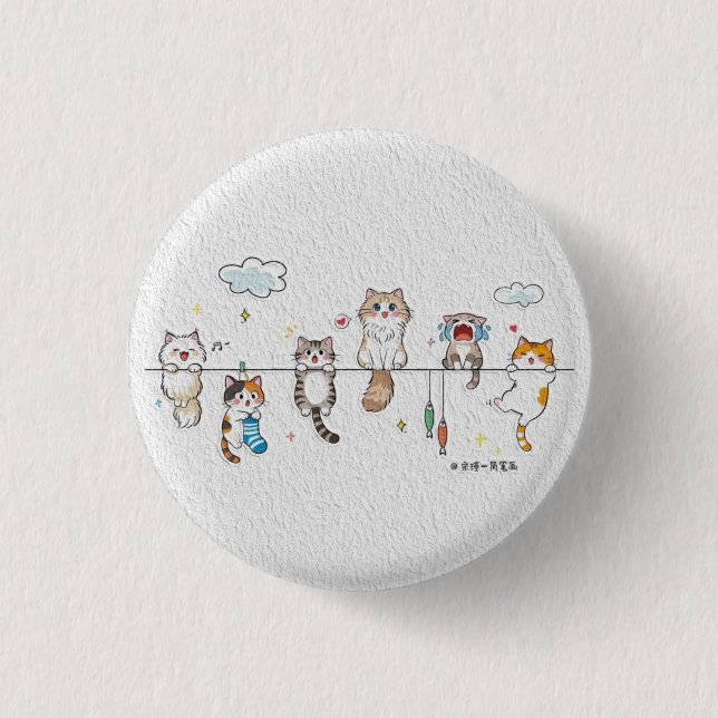 Badge Rond 2,50 Cm Bouton Chats Mignons Pendus  (Devant)
