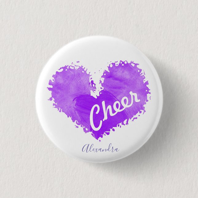 Badge Rond 2,50 Cm Bouton Cheerleading de coeur pourpre (Devant)