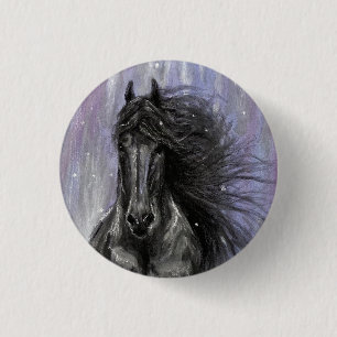 Badge Rond 2,50 Cm Bouton Cheval friésien MAGIQUE TWILIGHT