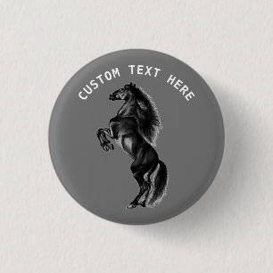 Badge Rond 2,50 Cm Bouton Cheval noir avec texte et couleur personnal