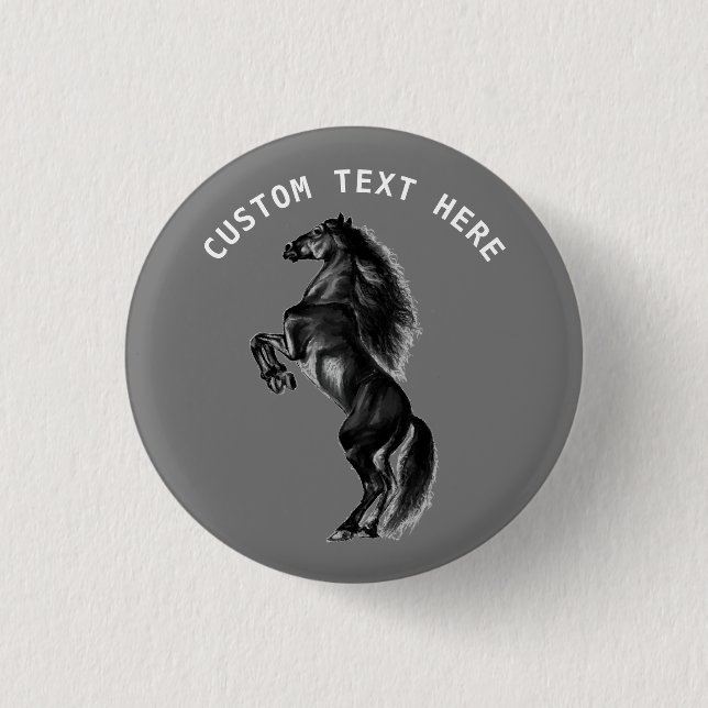 Badge Rond 2,50 Cm Bouton Cheval noir avec texte et couleur personnal (Devant)