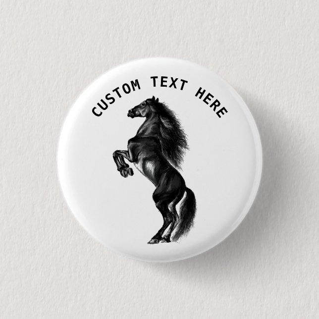 Badge Rond 2,50 Cm Bouton Cheval Noir Cadeau avec texte personnalisé (Devant)