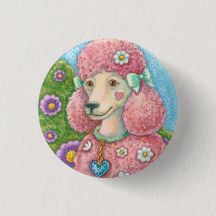 Badge Rond 2,50 Cm BOUTON CHIEN POODY ROSE ronD
