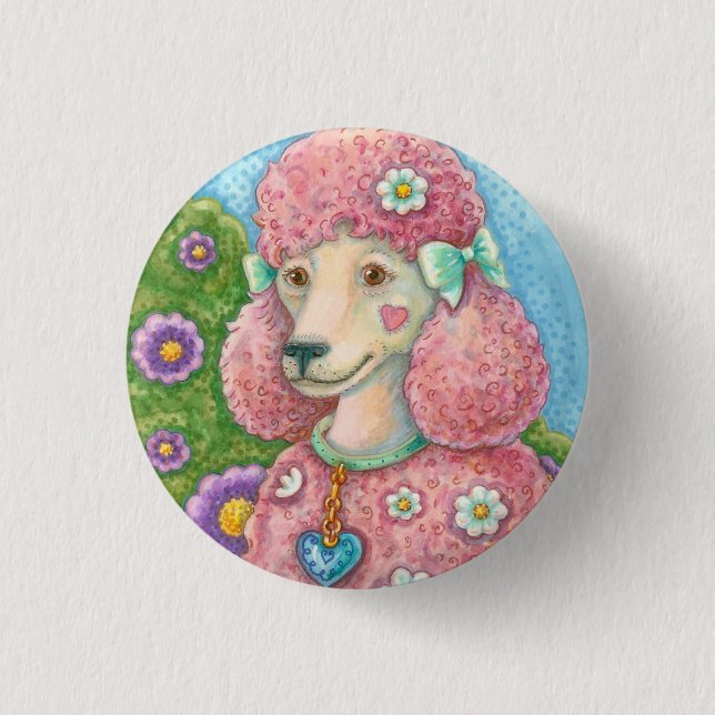 Badge Rond 2,50 Cm BOUTON CHIEN POODY ROSE ronD (Devant)