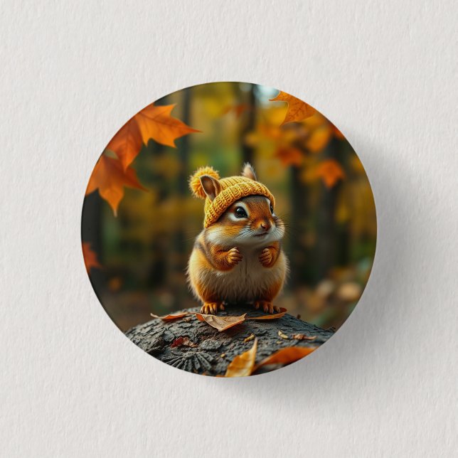 Badge Rond 2,50 Cm Bouton Chipmunk Automne (Devant)