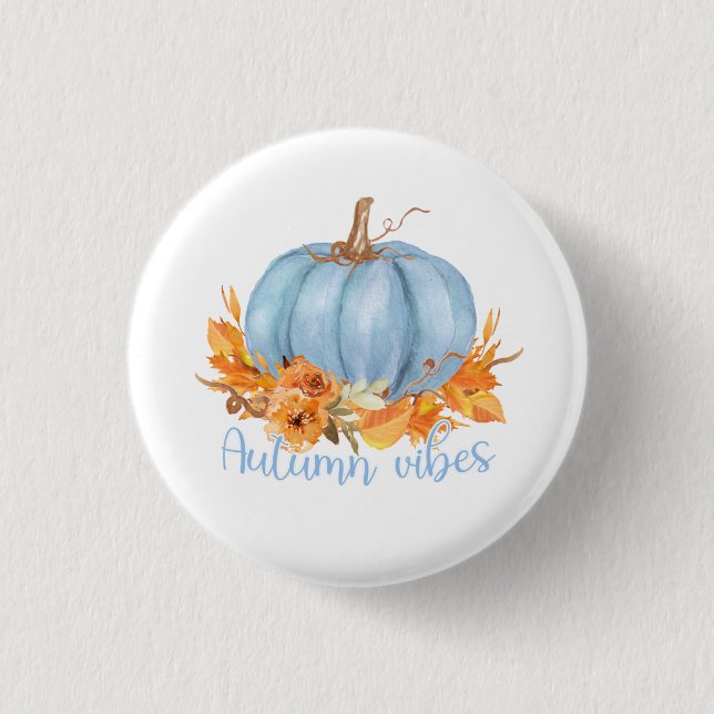 Badge Rond 2,50 Cm Bouton Citrouille bleu Vibes d'automne (Devant)