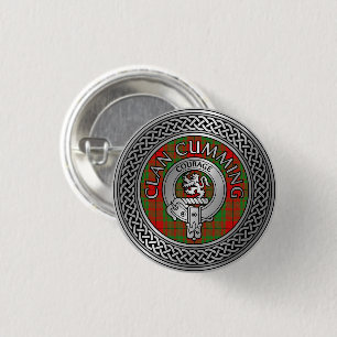 Badge Rond 2,50 Cm Bouton Clan Cumming Crest & Tartan Knot