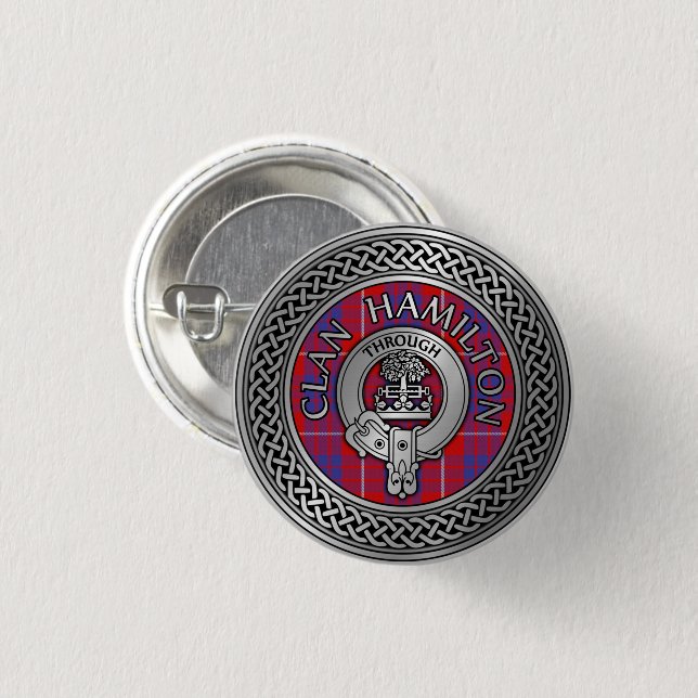 Badge Rond 2,50 Cm Bouton Clan Hamilton Crest & Tartan Knot (Devant & derrière)