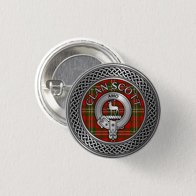 Badge Rond 2,50 Cm Bouton Clan Scott Crest & Tartan Knot (Devant & derrière)