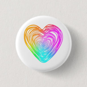 Badge Rond 2,50 Cm Bouton Coeur arc-en-ciel