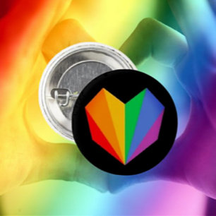 Badge Rond 2,50 Cm Bouton Cœur Arc-en-Ciel Fierté