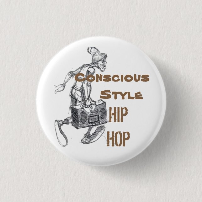Badge Rond 2,50 Cm bouton conscient Brun-blanc de hip hop de style (Devant)