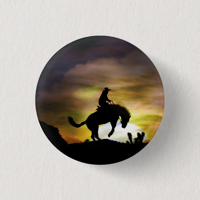 Badge Rond 2,50 Cm Bouton Cowboy et Bucking Horse (Devant)