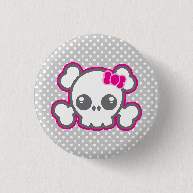 Badge Rond 2,50 Cm Bouton crâne rose Kawaii Ribbon (Devant)