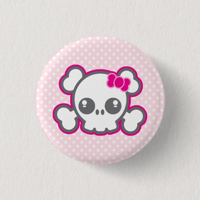Badge Rond 2,50 Cm Bouton crâne rose Kawaii Ribbon (Devant)
