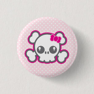 Badge Rond 2,50 Cm Bouton crâne rose Kawaii Ribbon