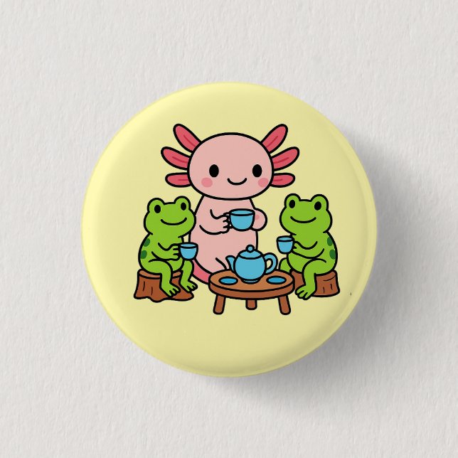 Badge Rond 2,50 Cm Bouton Cute Axolotl Tea Time with Friends (Devant)