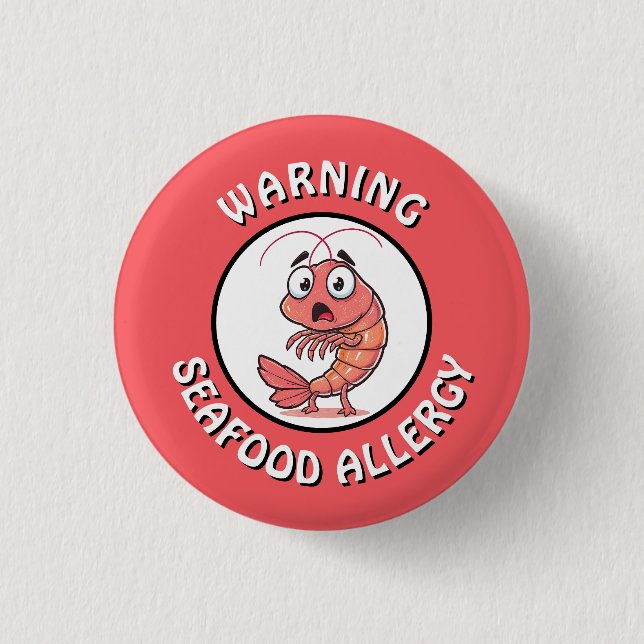 Badge Rond 2,50 Cm Bouton d'alerte grave allergie aux fruits de mer (Devant)