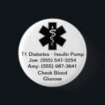 Badge Rond 2,50 Cm Bouton d'alerte Médicale personnalisé noir<br><div class="desc">Customisez cette conception pour énumérer les problèmes médicaux, les numéros de téléphone d'urgence, les allergies et plus encore. Idéal pour les jeunes enfants que vous aimeriez porter les coordonnées d'urgence sur un bouton pratique que vous pouvez attacher à leur veste, chemise, sac à main, sac à dos et plus encore....</div>