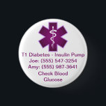 Badge Rond 2,50 Cm Bouton d'alerte Médicale personnalisé Purple<br><div class="desc">Customisez cette conception pour énumérer les problèmes médicaux, les numéros de téléphone d'urgence, les allergies et plus encore. Idéal pour les jeunes enfants que vous aimeriez porter les coordonnées d'urgence sur un bouton pratique que vous pouvez attacher à leur veste, chemise, sac à main, sac à dos et plus encore....</div>
