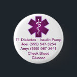 Badge Rond 2,50 Cm Bouton d'alerte Médicale personnalisé Purple<br><div class="desc">Customisez cette conception pour énumérer les problèmes médicaux, les numéros de téléphone d'urgence, les allergies et plus encore. Idéal pour les jeunes enfants que vous aimeriez porter les coordonnées d'urgence sur un bouton pratique que vous pouvez attacher à leur veste, chemise, sac à main, sac à dos et plus encore....</div>