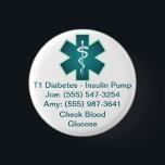 Badge Rond 2,50 Cm Bouton d'alerte Médicale personnalisé Turquoise<br><div class="desc">Customisez cette conception pour lister les problèmes médicaux, les numéros de téléphone d'urgence, les allergies, et plus encore. Idéal pour les jeunes enfants que vous souhaitez porter les coordonnées d'urgence sur un bouton pratique que vous pouvez attacher à leur veste, chemise, sac à main, sac à dos, et plus encore....</div>