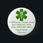 Badge Rond 2,50 Cm Bouton d'alerte Médicale personnalisé vert<br><div class="desc">Customisez cette conception pour énumérer les problèmes médicaux, les numéros de téléphone d'urgence, les allergies et plus encore. Idéal pour les jeunes enfants que vous aimeriez porter les coordonnées d'urgence sur un bouton pratique que vous pouvez attacher à leur veste, chemise, sac à main, sac à dos et plus encore....</div>