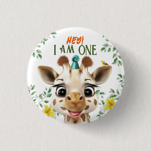 Badge Rond 2,50 Cm Bouton d'anniversaire de Giraffe