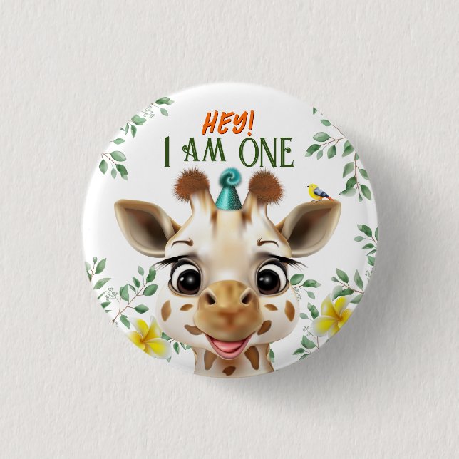 Badge Rond 2,50 Cm Bouton d'anniversaire de Giraffe (Devant)