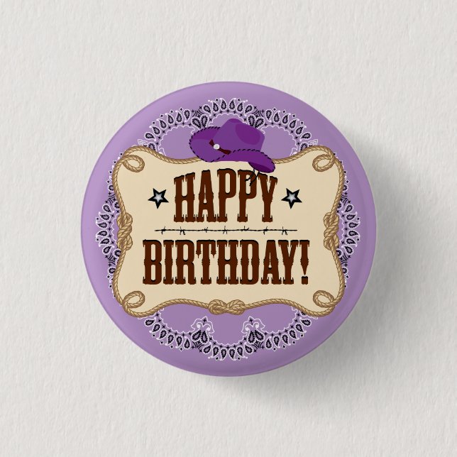 Badge Rond 2,50 Cm Bouton d'anniversaire de la cow-girl violette (Devant)