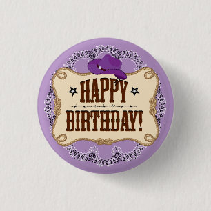 Badge Rond 2,50 Cm Bouton d'anniversaire de la cow-girl violette