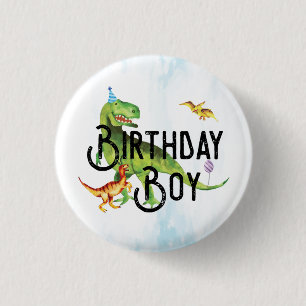 Badge Rond 2,50 Cm Bouton d'anniversaire du dinosaure d'aquarelle