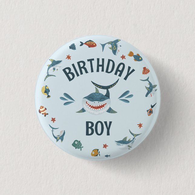 Badge Rond 2,50 Cm Bouton d'anniversaire mignon requin bleu à thème (Devant)