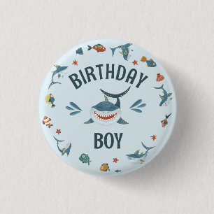 Badge Rond 2,50 Cm Bouton d'anniversaire mignon requin bleu à thème
