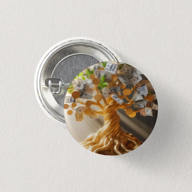 Badge Rond 2,50 Cm Bouton d'arbre à argent (Devant & derrière)
