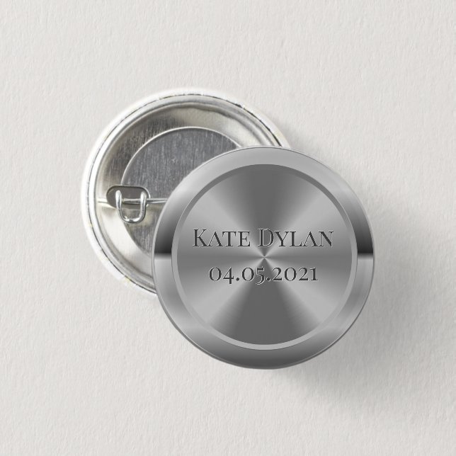 Badge Rond 2,50 Cm Bouton d'argent gravé sur mesure (Devant & derrière)