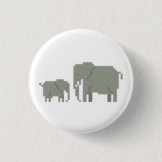 Badge Rond 2,50 Cm Bouton d'art de pixel d'éléphant de mère et de (Devant)