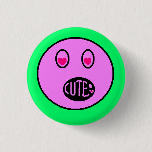 Badge Rond 2,50 Cm Bouton d'art pixelisé pastel Emoji aux yeux de cœu