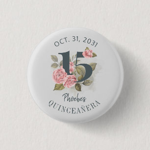 Badge Rond 2,50 Cm Bouton de 15e anniversaire floral rustique Quincea