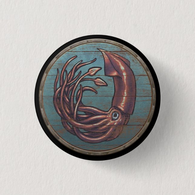 Badge Rond 2,50 Cm Bouton de bouclier de Viking - Kraken (Devant)