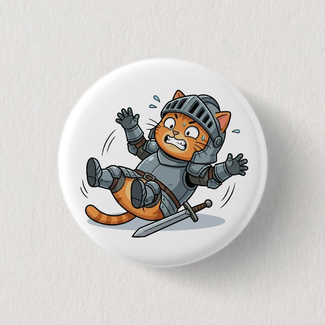Badge Rond 2,50 Cm Bouton de chat chevalier drôle (Devant)