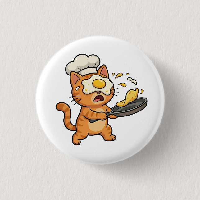 Badge Rond 2,50 Cm Bouton de Chat Cuisinier Drôle (Devant)