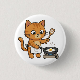 Badge Rond 2,50 Cm Bouton de chat de chef mignon qui fait frire un œu