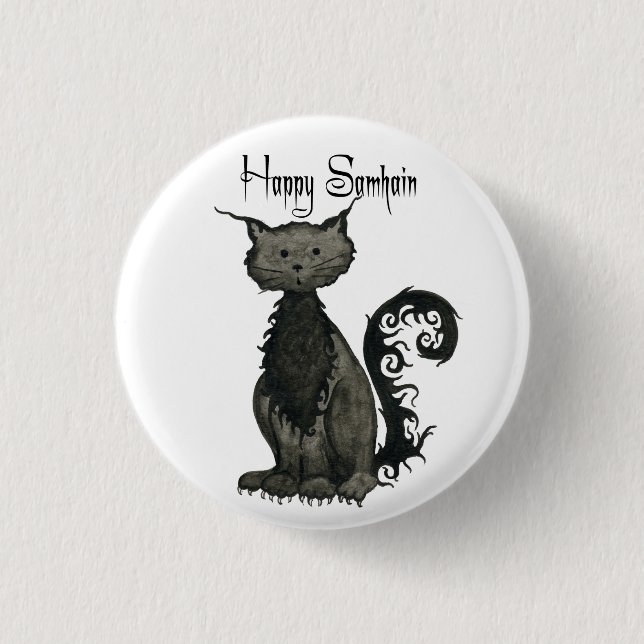 Badge Rond 2,50 Cm Bouton de chat noir de Samhain (Devant)