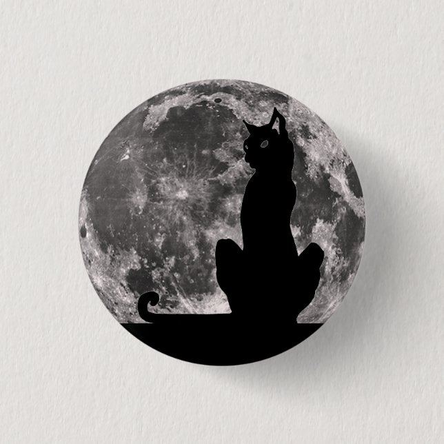 Badge Rond 2,50 Cm Bouton de chat noir et de Pleine lune (Devant)